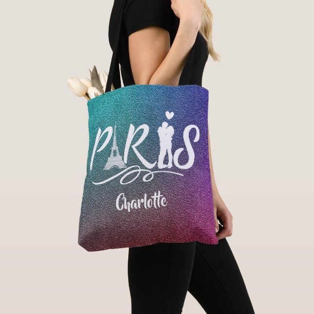 Love Paris Eiffel Tower Super Cool Personalized Tote Bag (Close Up)
