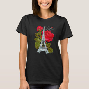 Love Paris Eiffel Tower with Rose French Love Fran T-Shirt