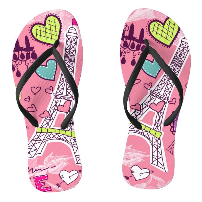 Love Paris France Pink Flip Flops (Footbed)