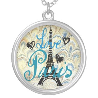 LOVE PARIS PASTEL BLUE HEARTS AND EIFFEL PRINT NECKLACE