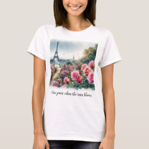 Love Paris Pink Roses Floral T-Shirt
