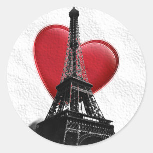 Love Paris Red Heart Eiffel Tower Classic Round Sticker