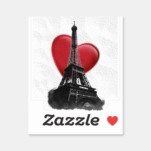 Love Paris Red Heart Eiffel Tower Sticker