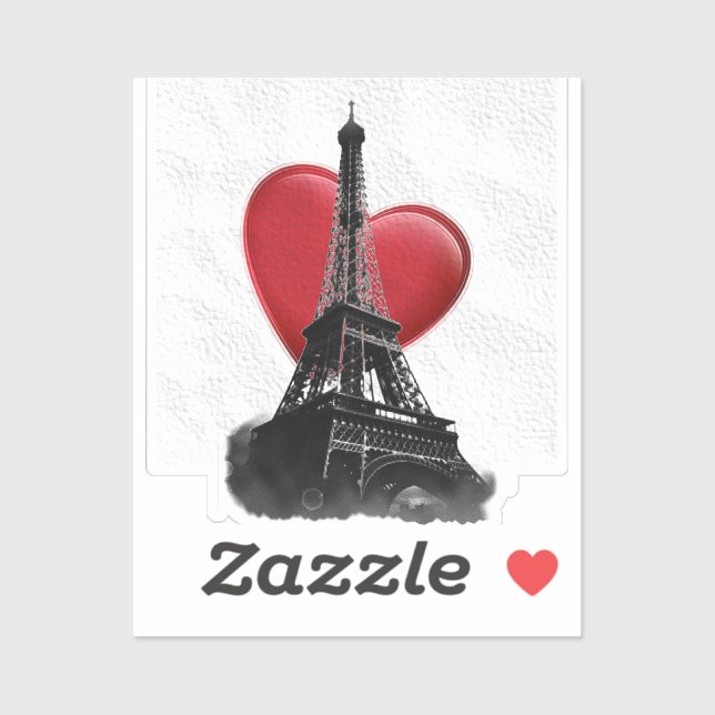 Love Paris Red Heart Eiffel Tower Sticker (Sheet)