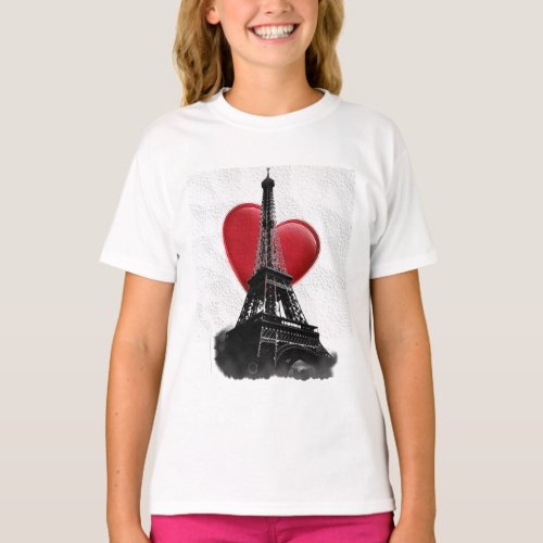 Love Paris Red Heart Eiffel Tower T_Shirt