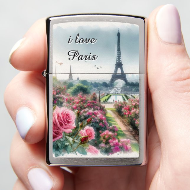 Love Paris Rose Garden Eiffel Tower  Zippo Lighter (In Hand)