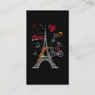 Love Paris Theme Travel France Flower Eiffel Tower Business Card