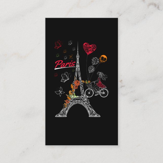 Love Paris Theme Travel France Flower Eiffel Tower Business Card (Front)