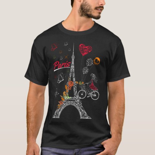 Love Paris Theme Travel France Flower Eiffel Tower T_Shirt