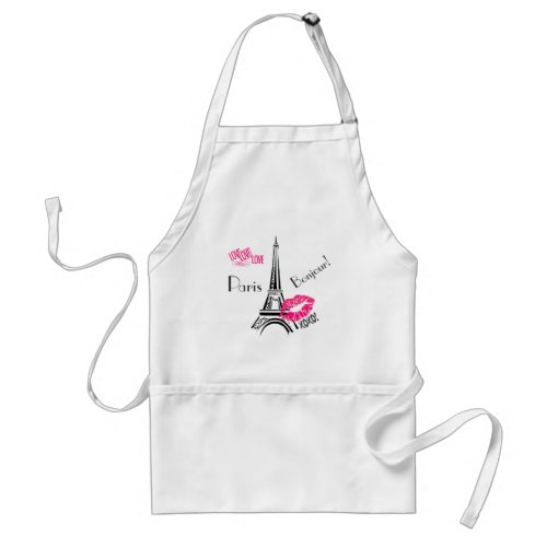 Love Paris with Eiffel Tower and Kissy Lips Adult Apron