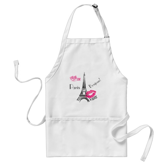 Love Paris with Eiffel Tower and Kissy Lips Adult Apron (Front)