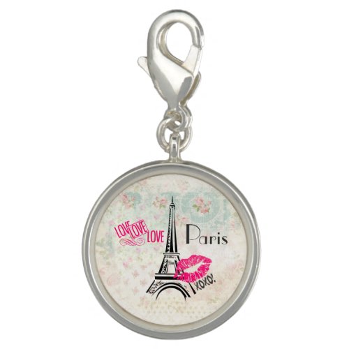 Love Paris with Eiffel Tower on Vintage Pattern Charm