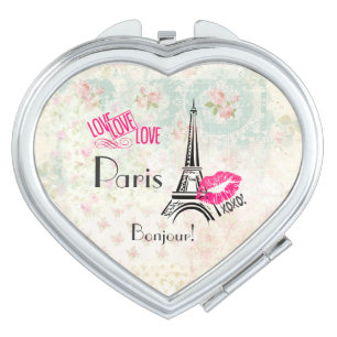 Love Paris with Eiffel Tower on Vintage Pattern Mirror For Makeup