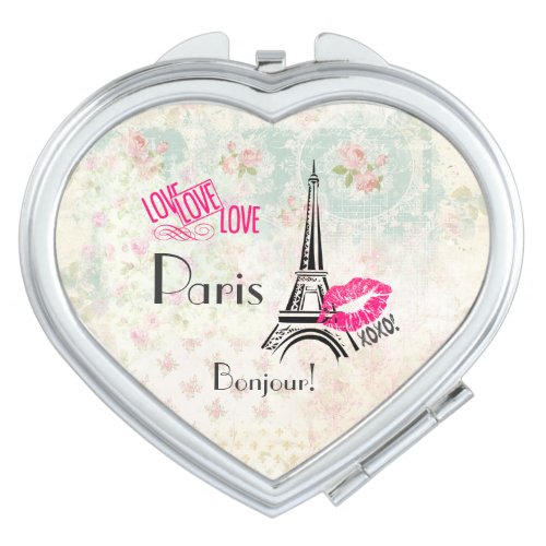 Love Paris with Eiffel Tower on Vintage Pattern Mirror For Makeup