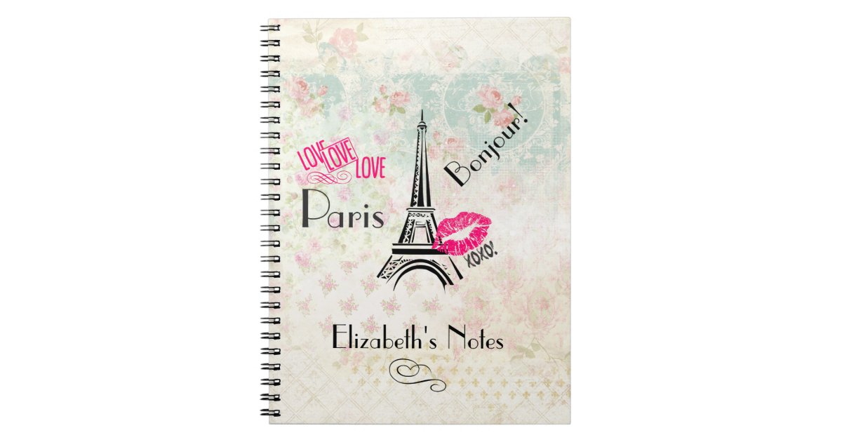 I Love Eiffel Tower Words Pattern Question Notebook Classic Journal Diary A5
