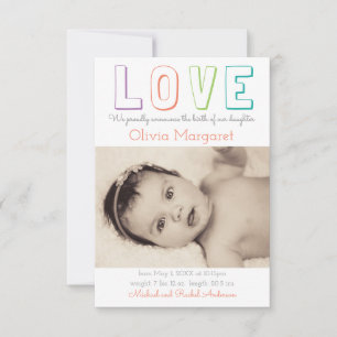 LOVE Pastel Green Dots - 3x5 Birth Announcement