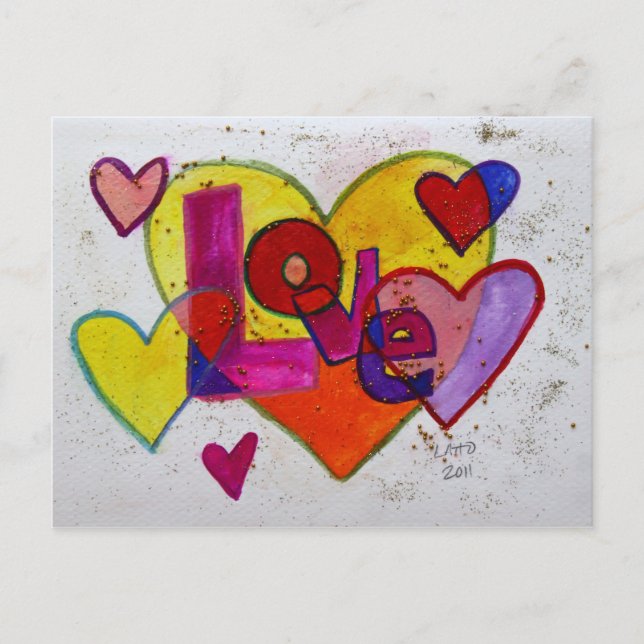 Love Patchwork Glitter Hearts Postcard (Front)