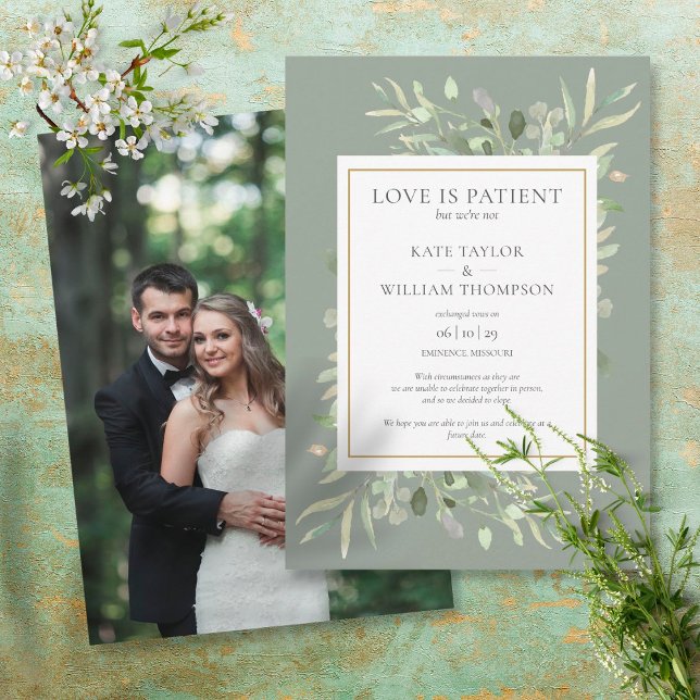 Love Patient Elopement Sage Wedding Announcement (Creator Uploaded)