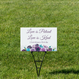 Love Patient Kind Purple Blue Floral Wedding Sign