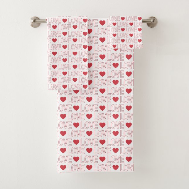 Love Pattern Bath Towel Set - Red Outline (Insitu)