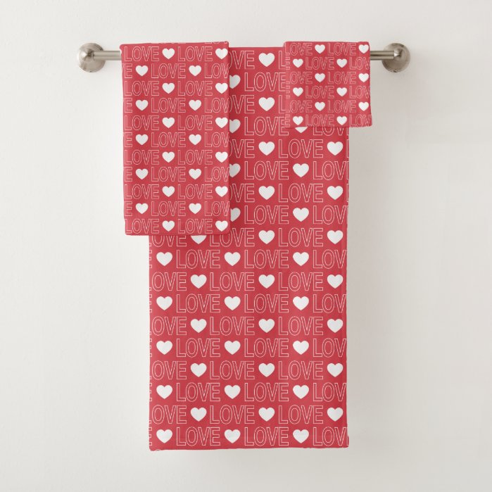 Love Pattern Bath Towel Set - White Outline