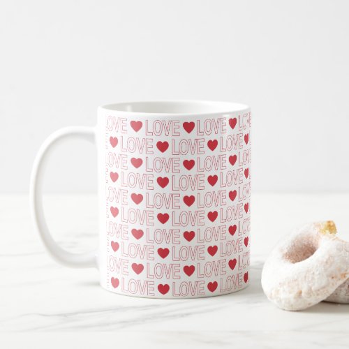 Love Pattern Coffee Mug _ Red Outline