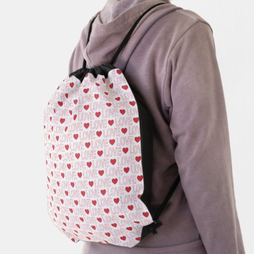 Love Pattern Drawstring Backpack _ Red Outline