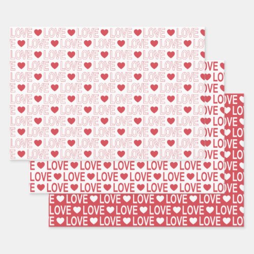 Love Pattern in Red and White Wrapping Paper Sheets