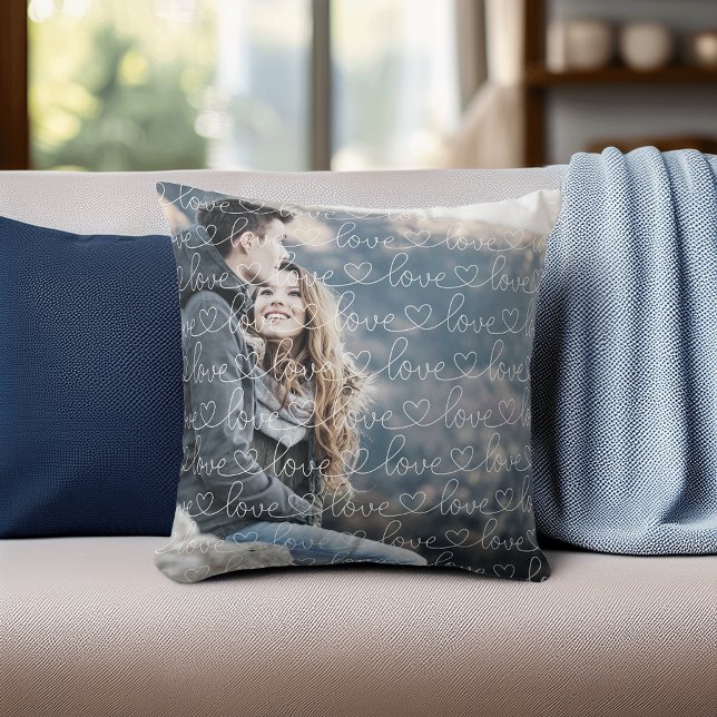 Love Pattern Overlay Photo Throw Pillow (Creator Uploaded)