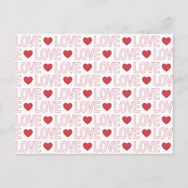 Love Pattern Postcard - Red Outline (Front)