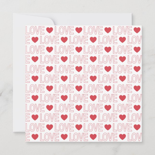 Love Pattern Square Greeting Card - Red Outline (Front)