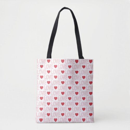 Love Pattern Tote Bag _ Red Outline