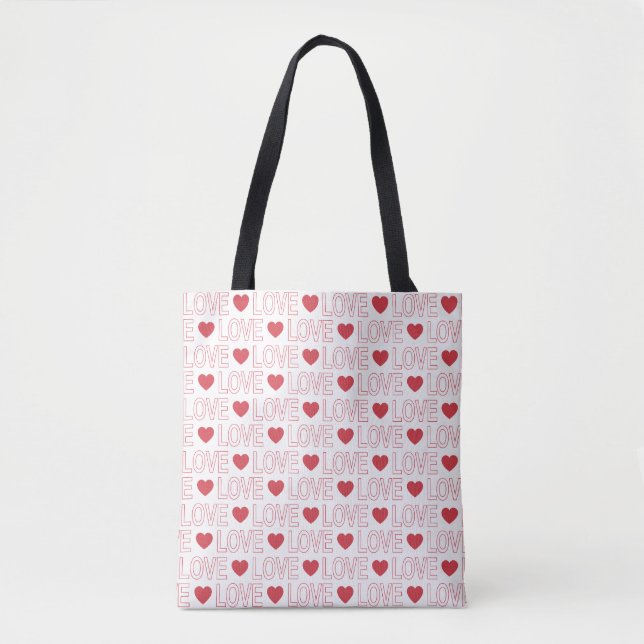 Love Pattern Tote Bag - Red Outline (Front)