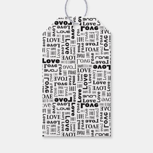 Love Pattern with Black Letters Gift Tags