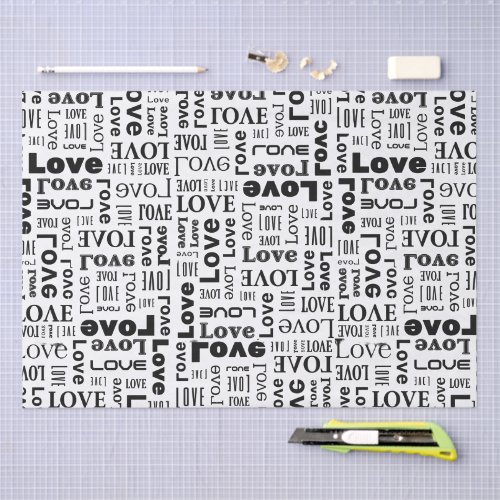 Love Pattern with Black Letters  Tissue Paper