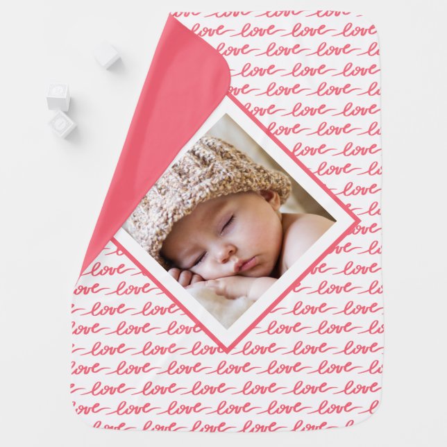 Love Pattern with Photo Pink Valentine's Day Baby Blanket (In Situ)