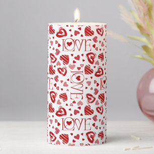 LOVE Pattern with Romantic Hearts Pillar Candle