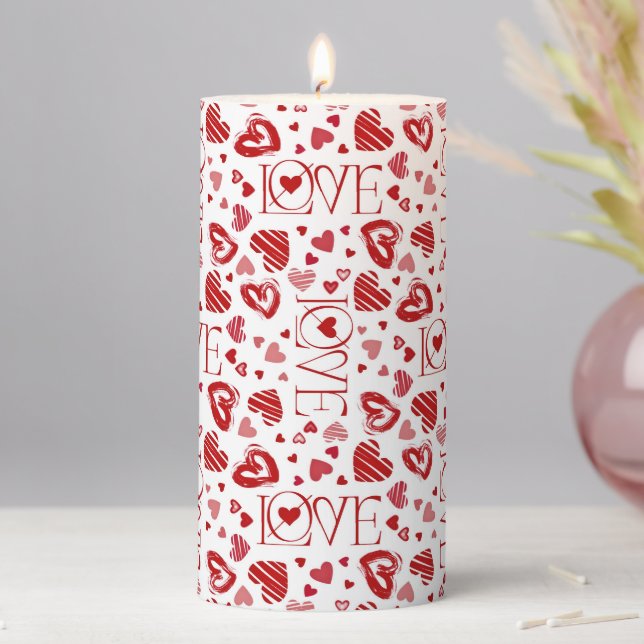 LOVE Pattern with Romantic Hearts Pillar Candle (In Situ)