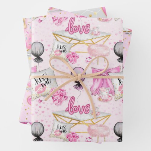 Love Pattern Wrapping Paper Sheets