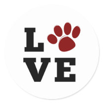 Love Paw Print Animal Lover Dog Lover Classic Round Sticker