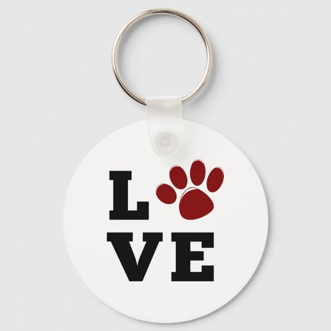 Love Paw Print Animal Lover Dog Lover Keychain (Front)