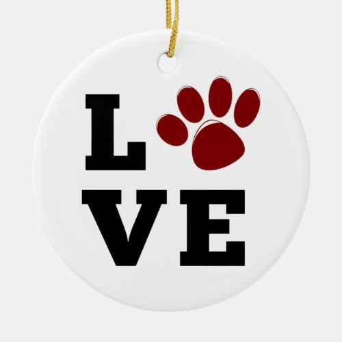Love Paw Print Animal Lover Dog Lover Photo Ceramic Ornament