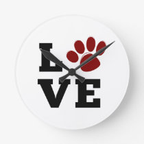 Love Paw Print Animal Lover Dog Lover Round Clock