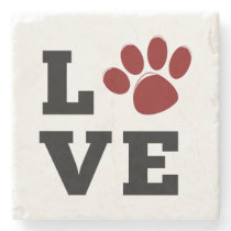Love Paw Print Animal Lover Dog Lover Stone Coaster