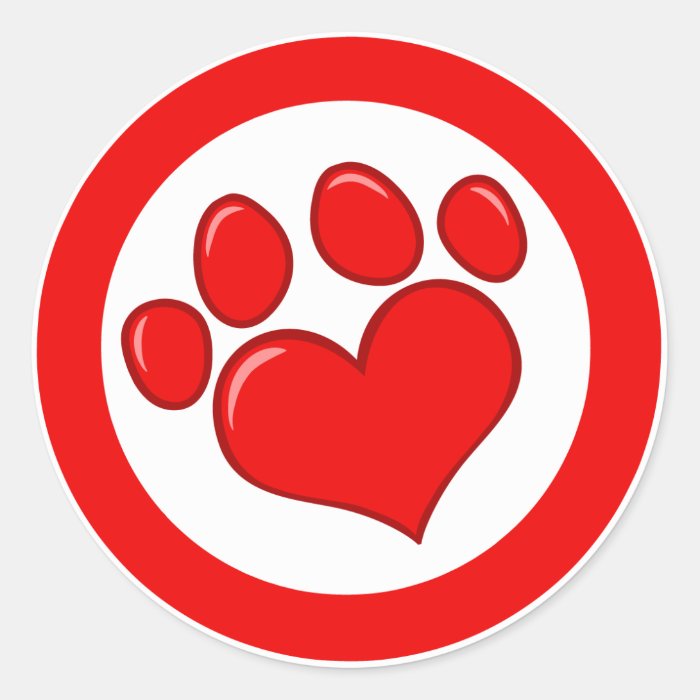 Love Paw Print  Animals Causes Red White Love Round Sticker