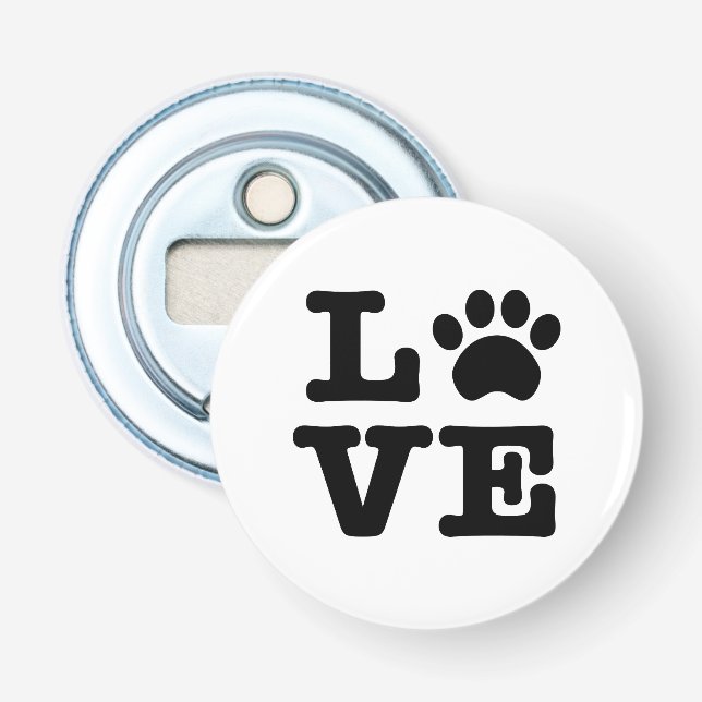 Love Paw Print Bottle Opener Fridge Magnet (Front)