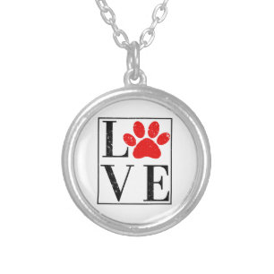 LOVE PAW PRINT DOG OWNER PET LOVER SILVER PLATED NECKLACE