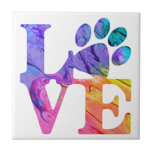 Love Paw Print _ Gifts for Dog Lovers Ceramic Tile