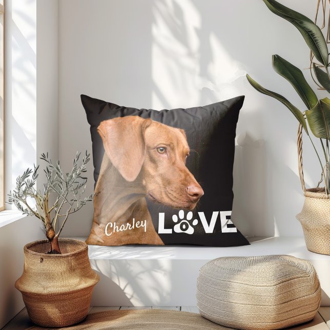 Love Paw Print Personalized Photo Throw Pillow (Creator Uploaded)