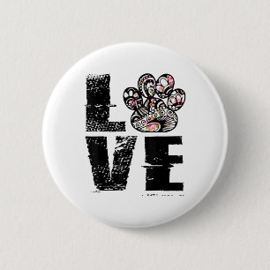 Love Paw Tattoo Flower Dog Lover _1 Button
